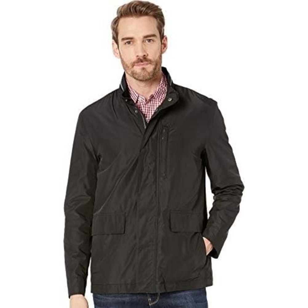 Cole Haan Men's Black Lightweight Field Rain Jacket L Zip Front Snap Packable